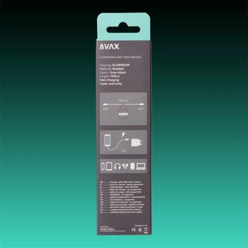 Avax CB302G TÖLTŐKÁBEL USB-C 60W