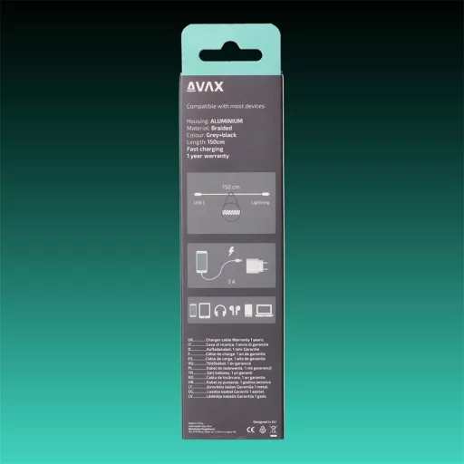 Avax CB402G TÖLTŐKÁBEL USB-C - LIGHTNING