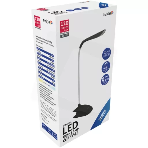 Avide ABLDL-CLIP-1.5W-BL LED ASZTALI LÁMPA CSIPTETHETŐ FEKETE 1.5W