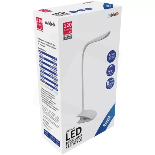 Avide ABLDL-CLIP-1.5W LED ASZTALI LÁMPA CSÍPTETHETŐ FEHÉR 1.5W
