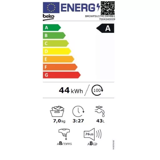 Beko BM3WFSU37413WPBB1 MOSÓGÉP ELÖLTÖLTŐS 7 KG