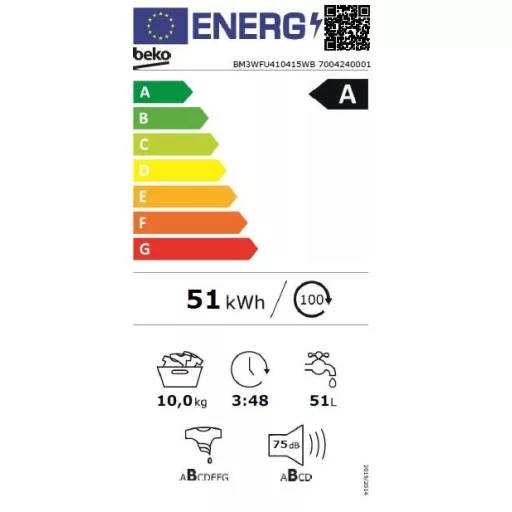 Beko BM3WFU410415WB MOSÓGÉP ELÖLTÖLTŐS 10 KG