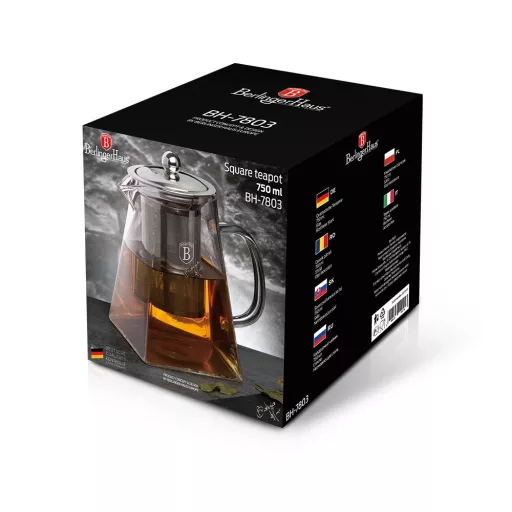 Berlinger Haus BH/7803 NÉGYZET ALAKÚ HŐÁLLÓ ÜVEG TEÁSKANNA, SZŰRŐVEL, 750 ML
