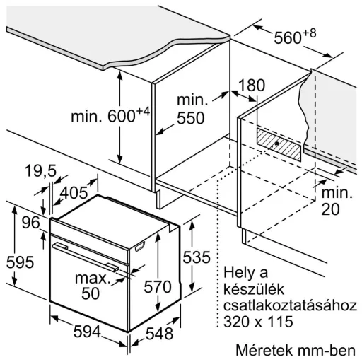 Bosch HQA574BB3 SÜTŐ BEÉPÍTHETŐ GŐZ FUNKCIÓVAL