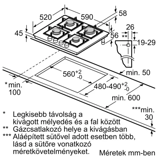 Bosch PRP6A6H40 FŐZŐLAP BEÉPÍTHETŐ GÁZ