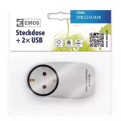Emos P0072 ALJZAT 2XUSB SCHUKO, FEHÉR