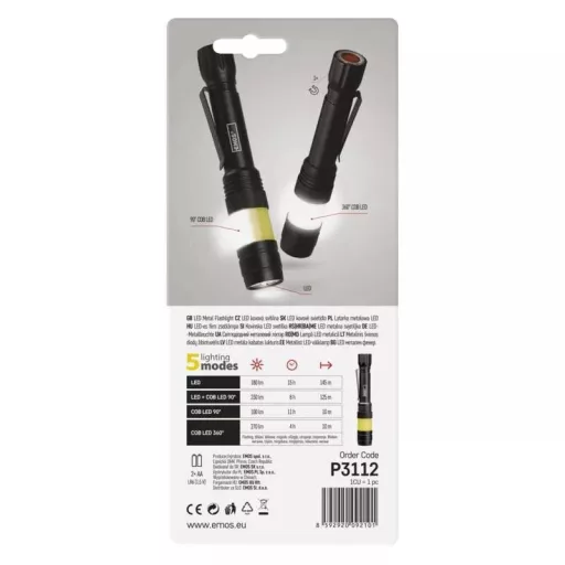 Emos P3112 COB LED FÉM ZSEBLÁMPA, 2XAAA