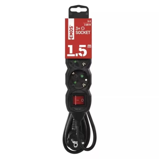 Emos PC1321R HOSSZABBÍTÓ 1,5 M / 3 ALJZAT / KAPCSOLÓS / 1,5 MM2