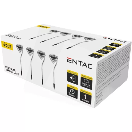 Entac EGSL-SS1LCR30 SZOLÁR KERTI LÁMPA 30CM 4DB/CSOMAG