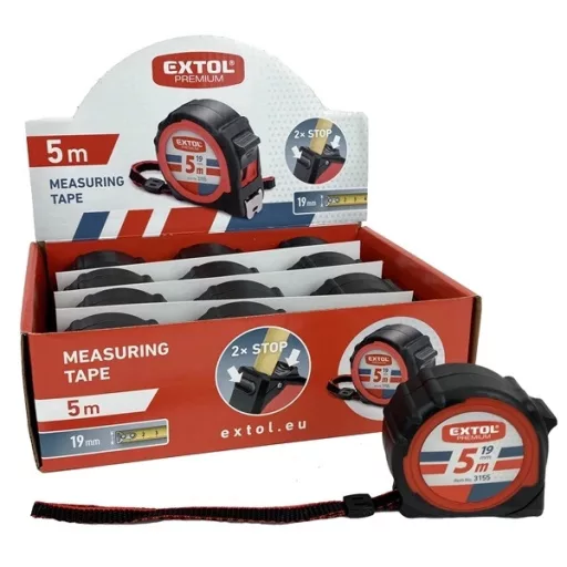 Extol Premium 3155 MÉRŐSZALAG, GUMÍROZOTT, 2 STOPPOS, 5M×19MM