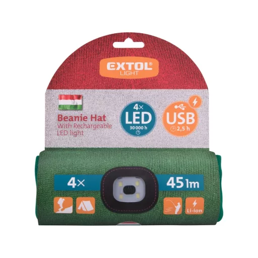 Extol Light 43453 SAPKA, PIROS/FEHÉR/ZÖLD, KÖTÖTT, KIVEHETŐ LED HOMLOKLÁMPÁVAL