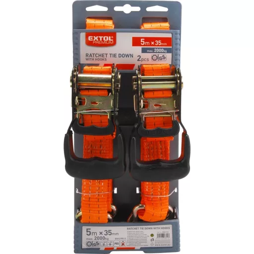 Extol Premium 8861146 RAKOMÁNYRÖGZÍTŐ GURTNI, 2DB, KAMPÓS, MAX. 2000KG; 5M×35MM