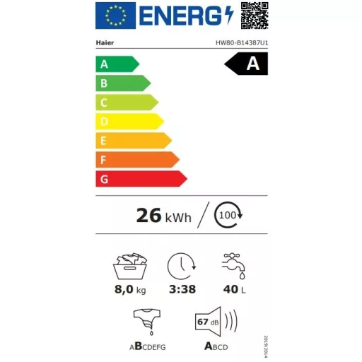 Haier HW80-B14387U1-S MOSÓGÉP ELÖLTÖLTŐS 8 KG