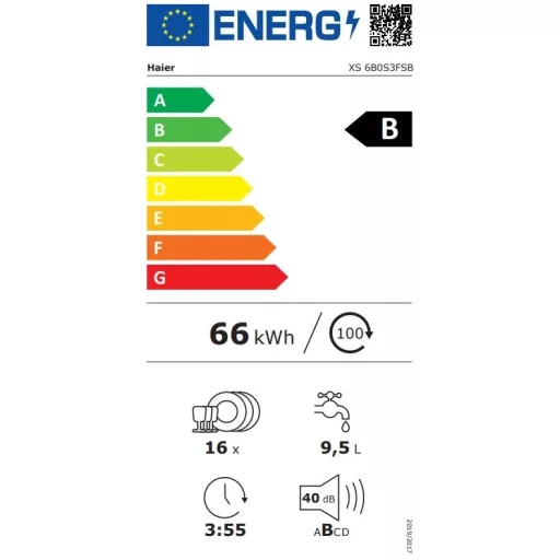 Haier XS 6B0S3FSB MOSOGATÓGÉP BEÉPÍTHETŐ 16 TERÍTÉK