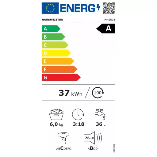 Hausmeister HM2603 MOSÓGÉP ELÖLTÖLTŐS KESKENY 6 KG