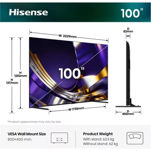 Hisense 100U7SPRO TV 100" 4K SMART MINILED