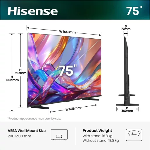 Hisense 75E7S TV 75" 4K UHD SMART QLED