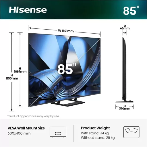 Hisense 85U7SE TV 85" 4K UHD SMART MINILED