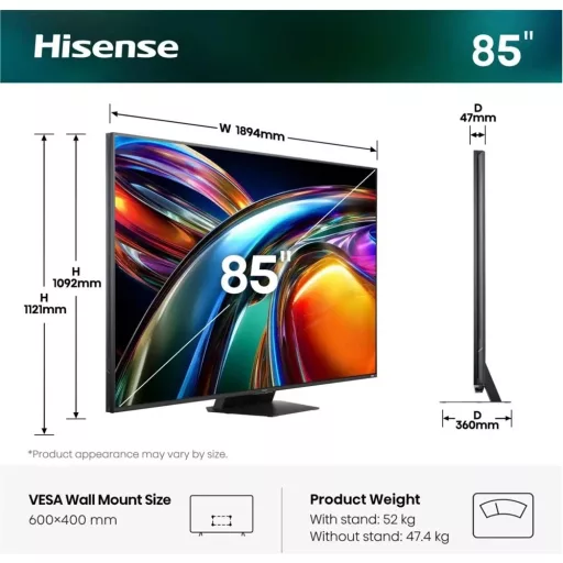 Hisense 85UR9S TV 85" 4KRGB SMART MINILED