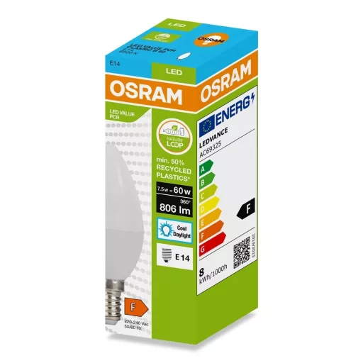 Osram LED-PCR-CLB7.5E14HF LED FÉNYFORRÁS  7,5W (60W), 6500K, 806LM, E14, HIDEG FEHÉR