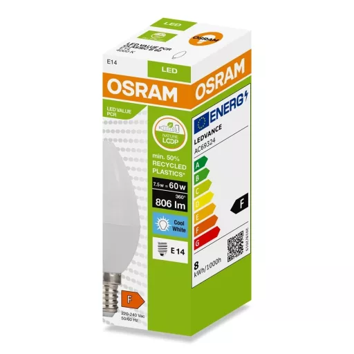 Osram LED-PCR-CLB7.5E14TF LED FÉNYFORRÁS  7,5W (60W), 4000K, 806LM, E14, TERMÉSZETES FEHÉR