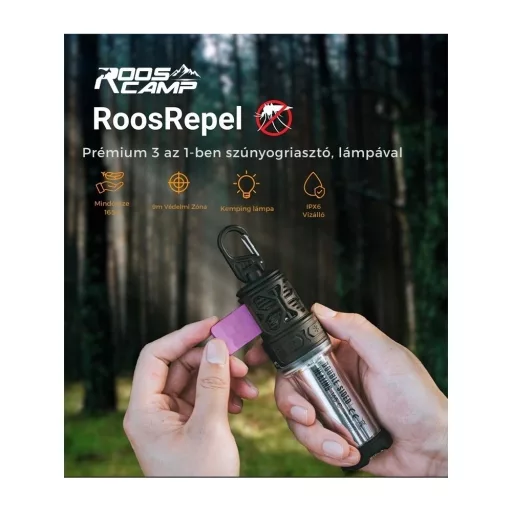 RoosCamp ROOSREPEL SZÚNYOGRIASZTÓ, 5000MAH POWERBANK, 600LM LÁMPA + TRIPOD