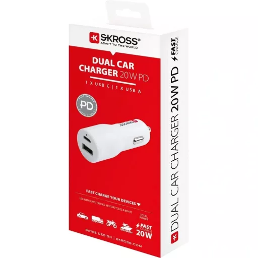 Skross SKCHCA0120WPDCN AUTÓS TÖLTŐ PD, 20W, USB-A, USB-C