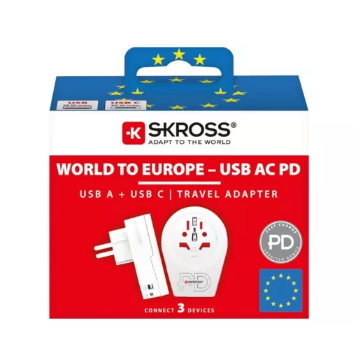 Skross 1.500295-E UTAZÓADAPTER WORLD TO EUROPE 20W PD