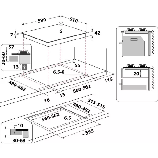 Whirlpool GOR 625/NB1 FŐZŐLAP BEÉPÍTHETŐ GÁZ