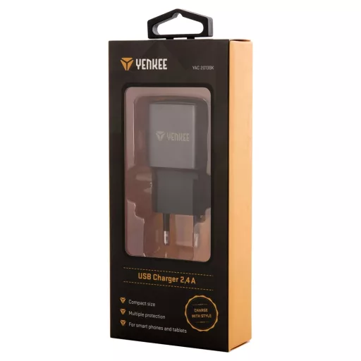Yenkee YAC 2013BK HÁLÓZATI GYORSTÖLTŐ, 12W, USB-A, FEKETE