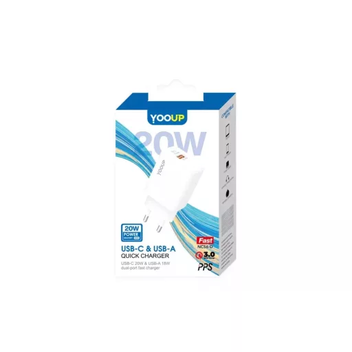 Yooup NC56-D HÁLÓZATI TÖLTŐ PD 20W DUPLA USB-A USB-C