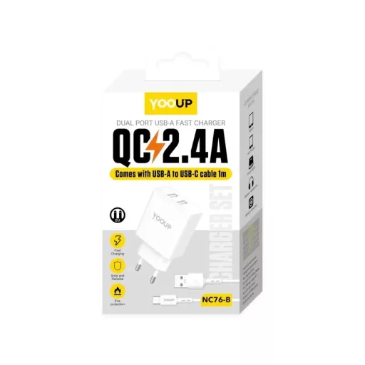 Yooup NC76-B HÁLÓZATI TÖLTŐ 12W DUPLA USB-A